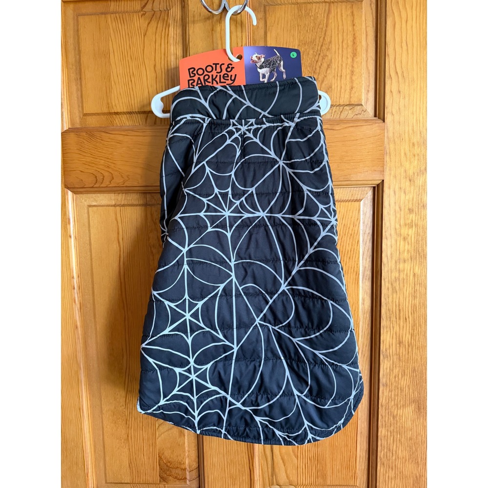 Boots & Barkley Reflective Spider Web Dog Puffer Vest Black Halloween Large